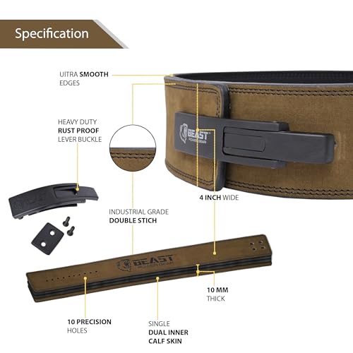 Beast Power Gear Weight Lifting Belt Lever Buckle 10MM 13MM Thick 4 Inches Free Strap Weightlifting Powerlifting Deadlifts Squats Men Women - Image 3