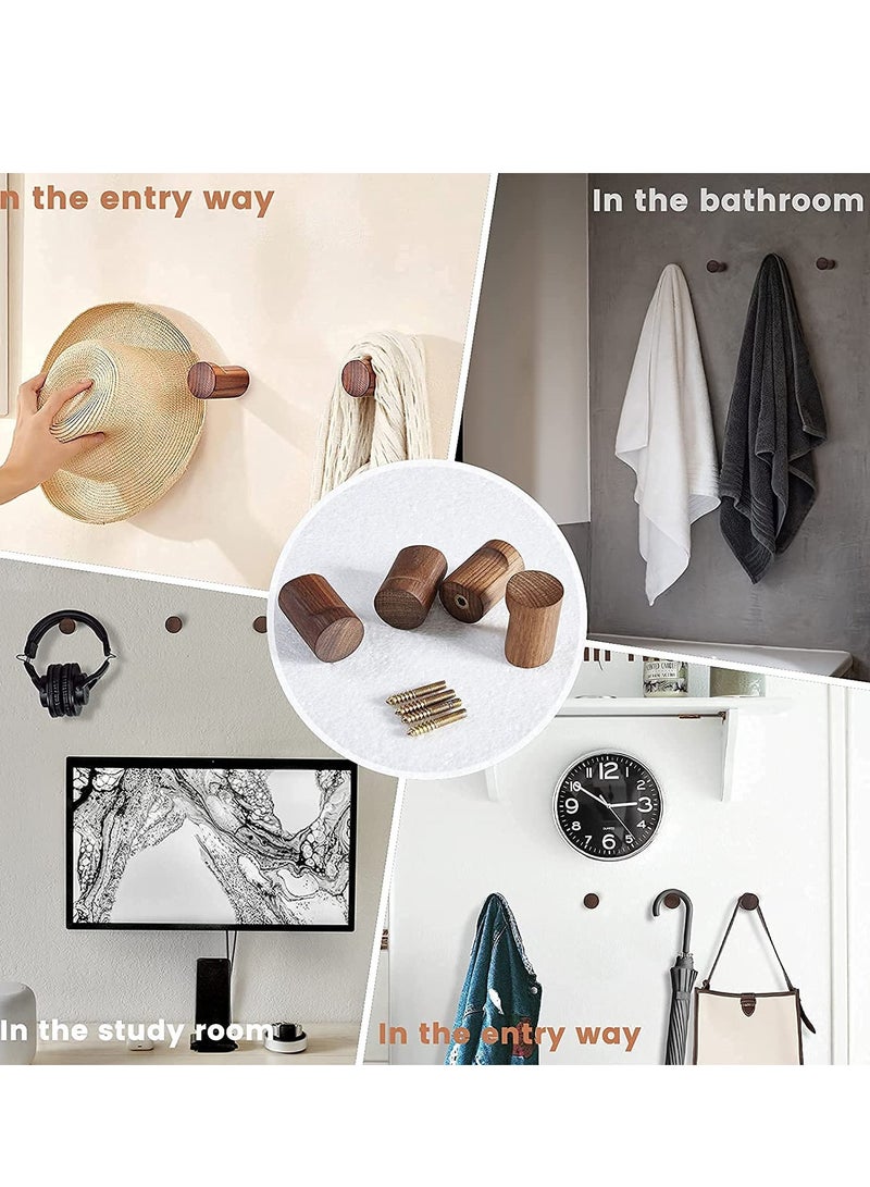 SOLARAE Natural Wooden Wall Hooks - Pack of 4 - Mounted Modern Hook - Handmade Decorative Coat Pegs - Minimalist for Hanging Hat Coats (Black Walnut Wood) - Image 2
