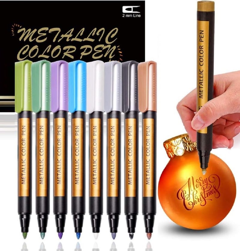 Amitasha 8 Pc Metallic Art Marker Paint Pen Set WaterBased Shimmer Ink Fine Tip Color Shades for Glass Metal Ceramic Art Projects Fine Metallic Markers Set Ideal for DIY Crafts Creative Gifts - Image 1