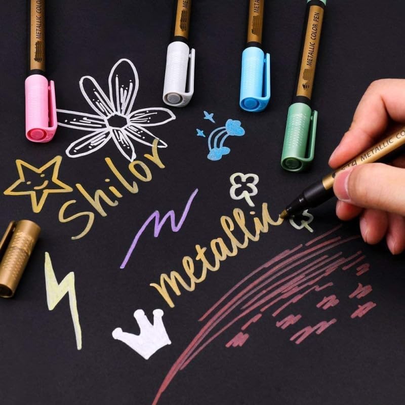 Amitasha 8 Pc Metallic Art Marker Paint Pen Set WaterBased Shimmer Ink Fine Tip Color Shades for Glass Metal Ceramic Art Projects Fine Metallic Markers Set Ideal for DIY Crafts Creative Gifts - Image 5