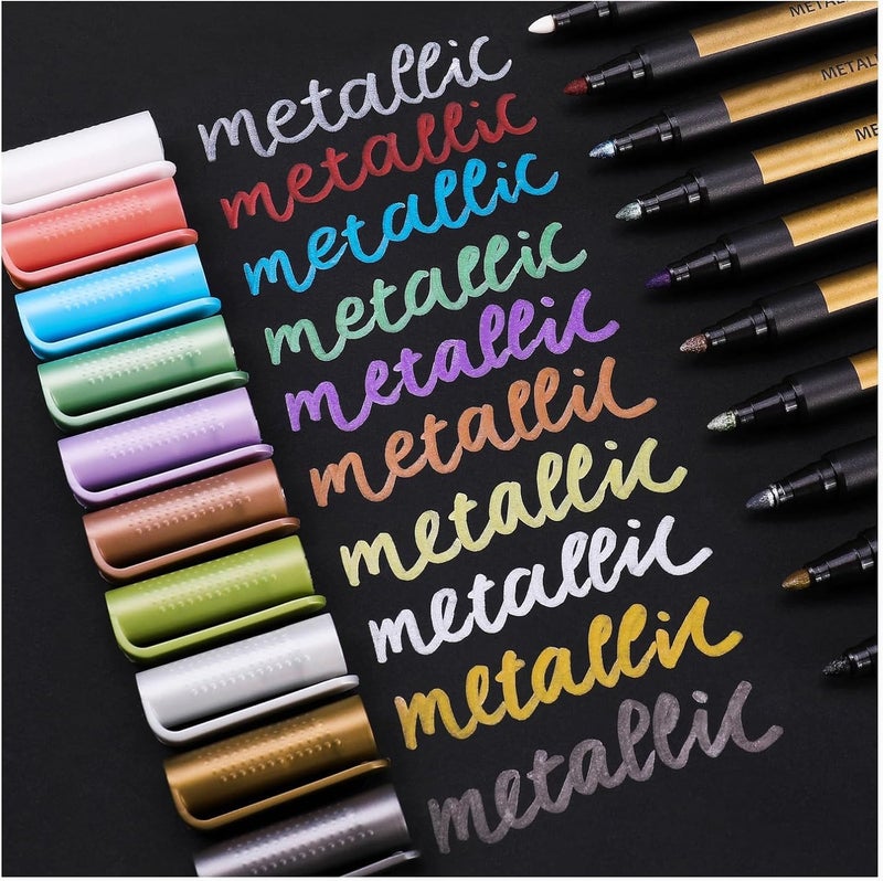 Amitasha 8 Pc Metallic Art Marker Paint Pen Set WaterBased Shimmer Ink Fine Tip Color Shades for Glass Metal Ceramic Art Projects Fine Metallic Markers Set Ideal for DIY Crafts Creative Gifts - Image 2