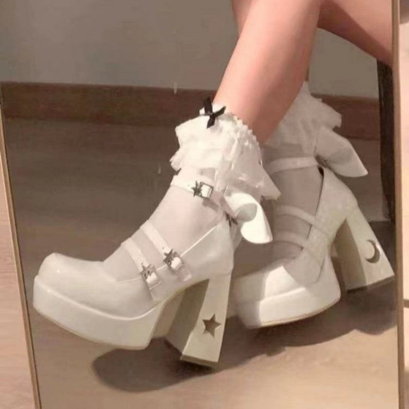 Bow Elegant Socialite High Heeled Shoes Women'S 2024 Spring New Chunky Heeled Retro Mary Jane Small Leather Shoes Loli Shoes - Image 2
