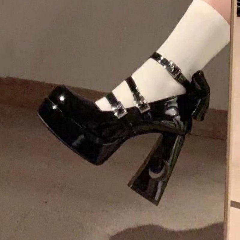 Bow Elegant Socialite High Heeled Shoes Women'S 2024 Spring New Chunky Heeled Retro Mary Jane Small Leather Shoes Loli Shoes - Image 5