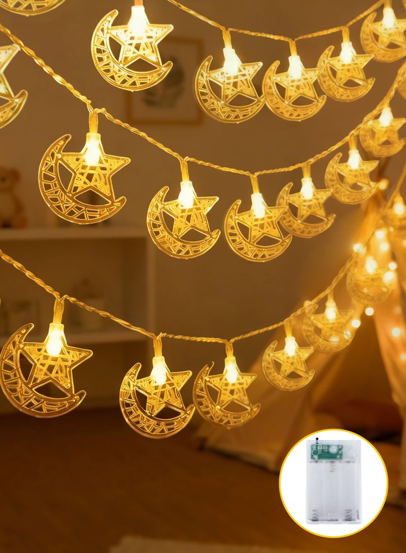 نكومي ديكورات رمضان المنزلية، إضاءة رمضان 10 أمتار 80 مصباحًا تعمل بالبطارية نجوم وقمر وأضواء متلألئة بيضاء دافئة (إصدار النجوم والقمر) - Image 1