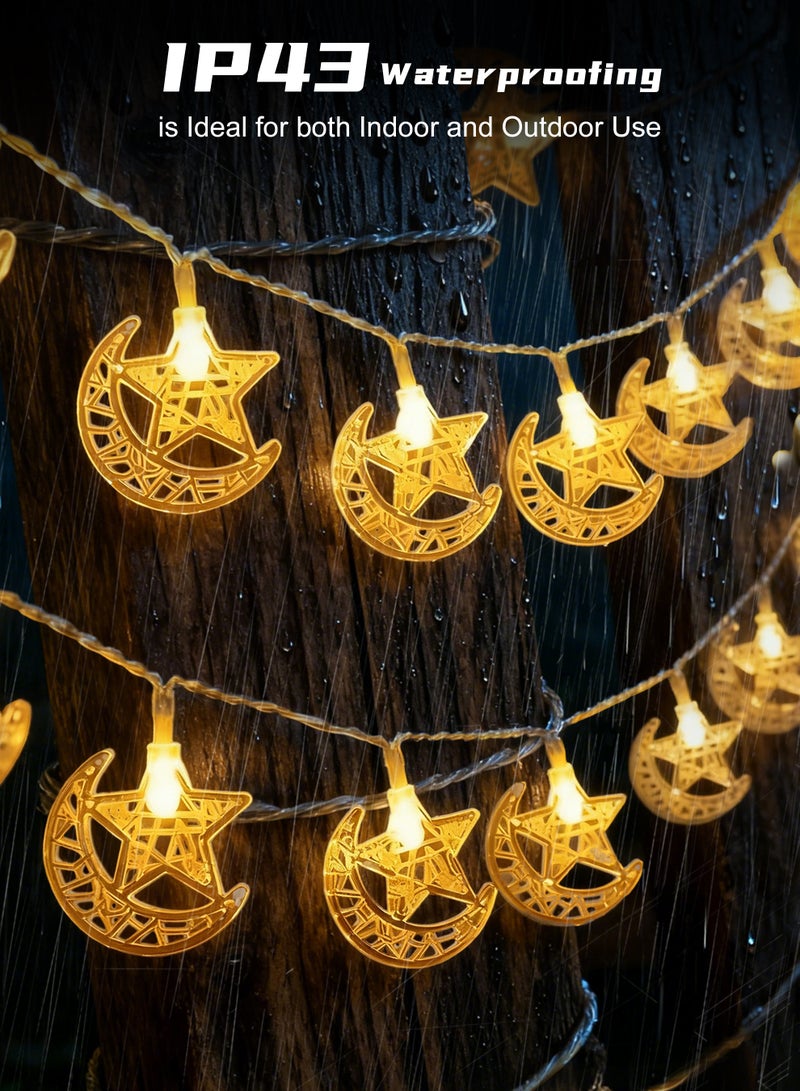 نكومي ديكورات رمضان المنزلية، إضاءة رمضان 10 أمتار 80 مصباحًا تعمل بالبطارية نجوم وقمر وأضواء متلألئة بيضاء دافئة (إصدار النجوم والقمر) - Image 4