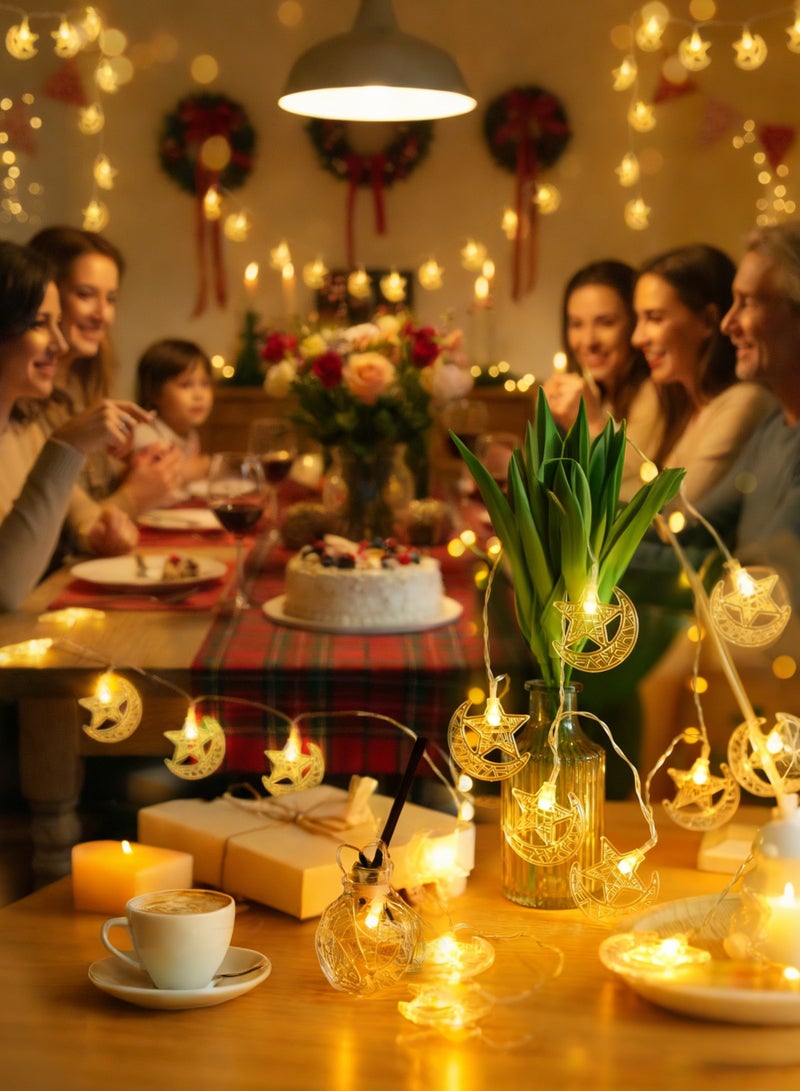 نكومي ديكورات رمضان المنزلية، إضاءة رمضان 10 أمتار 80 مصباحًا تعمل بالبطارية نجوم وقمر وأضواء متلألئة بيضاء دافئة (إصدار النجوم والقمر) - Image 5