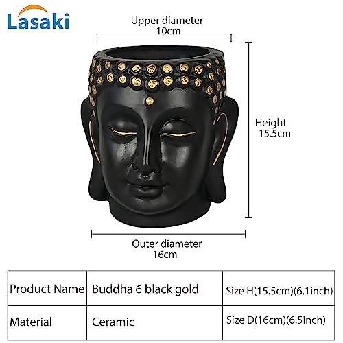 Lasaki Buddha Head Black 6-inch Ceramic Pots for Indoor & Outdoor Plants | Decorative Balcony, Garden & Office Succulent Pot | Unique Spiritual Gamla Plant Holder (H -15.5 X D-16 Cm) - Image 2