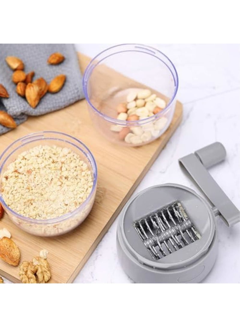 SYOSI مطحنة مكسرات يدوية، مفرمة طعام بيد لفرم جميع المكسرات، الجوز، الجوز الأمريكي، قاطع ثوم ومبشرة طعام، خلاط محمول، أداة مطبخ مدمجة للاستخدام المنزلي (رمادي) - Image 4