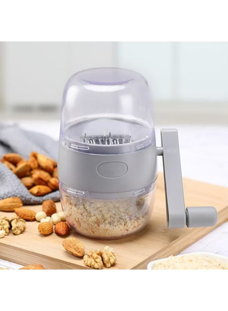 SYOSI مطحنة مكسرات يدوية، مفرمة طعام بيد لفرم جميع المكسرات، الجوز، الجوز الأمريكي، قاطع ثوم ومبشرة طعام، خلاط محمول، أداة مطبخ مدمجة للاستخدام المنزلي (رمادي) - Image 1