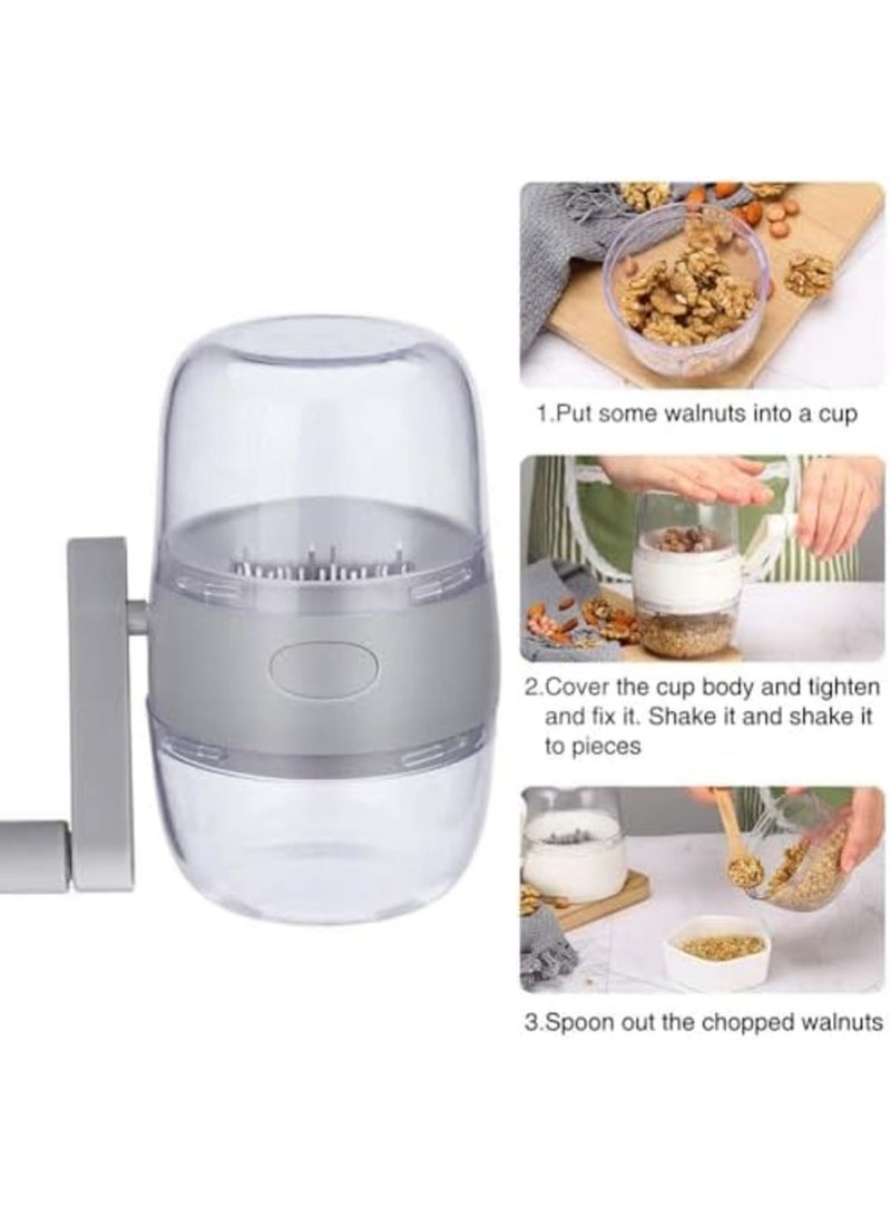 SYOSI مطحنة مكسرات يدوية، مفرمة طعام بيد لفرم جميع المكسرات، الجوز، الجوز الأمريكي، قاطع ثوم ومبشرة طعام، خلاط محمول، أداة مطبخ مدمجة للاستخدام المنزلي (رمادي) - Image 2