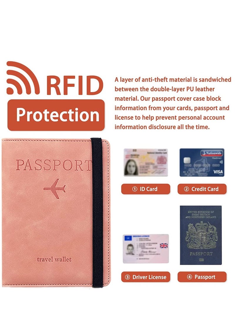 جواز سفر سفر حامل مجموعة ، حزام مطاطي ، بو الجلود السميكة RFID حجب ملف مدير ، حامي لبطاقات الائتمان وبطاقات الهوية الصعود ( الوردي )  - Image 3