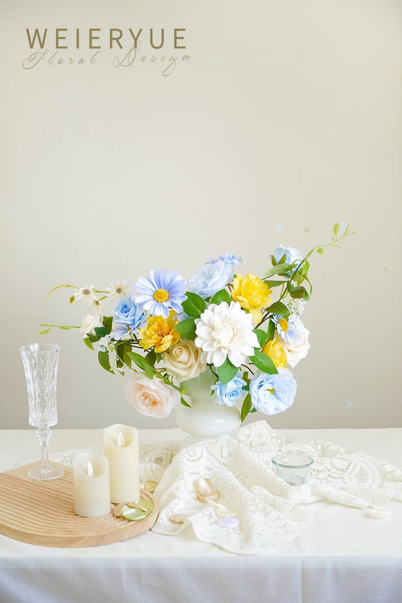 WEIERYUE Blue Artificial Flowers Combo Box Wedding Decor Fake Flowers Flowers for Decoration Silk Flowers for Home Decor Indoor Cake Flowers Faux Flowers for Crafts - Image 4