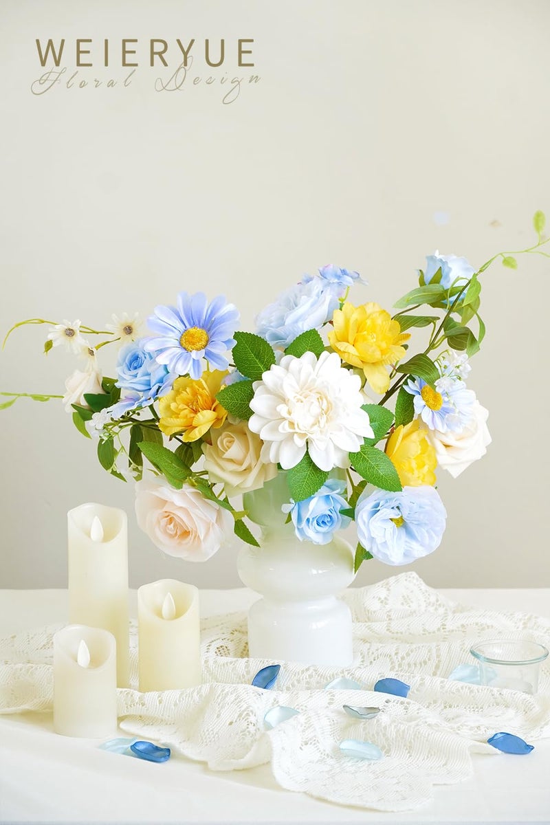 WEIERYUE Blue Artificial Flowers Combo Box Wedding Decor Fake Flowers Flowers for Decoration Silk Flowers for Home Decor Indoor Cake Flowers Faux Flowers for Crafts - Image 3