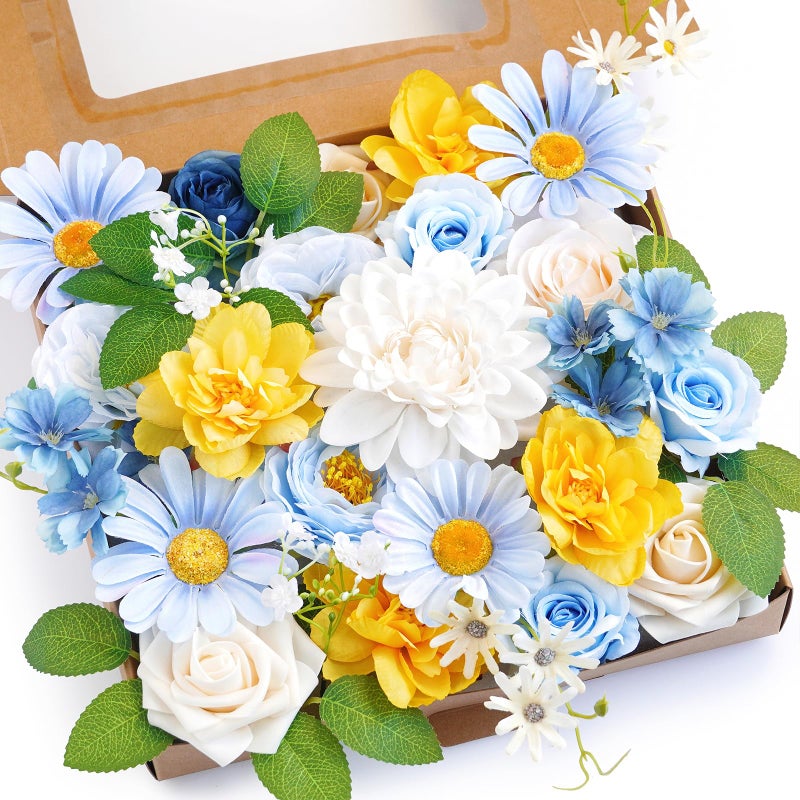 WEIERYUE Blue Artificial Flowers Combo Box Wedding Decor Fake Flowers Flowers for Decoration Silk Flowers for Home Decor Indoor Cake Flowers Faux Flowers for Crafts - Image 1