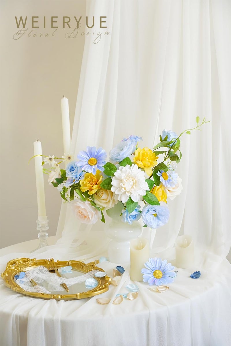 WEIERYUE Blue Artificial Flowers Combo Box Wedding Decor Fake Flowers Flowers for Decoration Silk Flowers for Home Decor Indoor Cake Flowers Faux Flowers for Crafts - Image 2