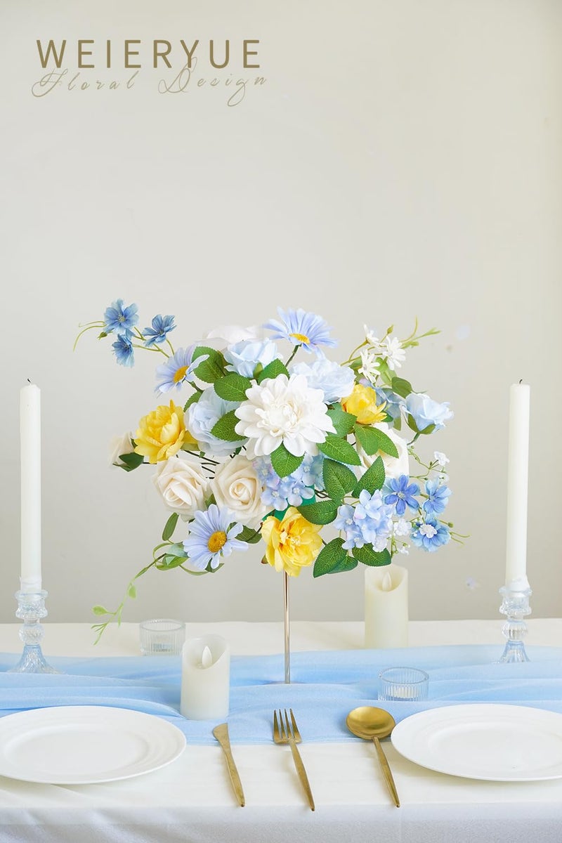 WEIERYUE Blue Artificial Flowers Combo Box Wedding Decor Fake Flowers Flowers for Decoration Silk Flowers for Home Decor Indoor Cake Flowers Faux Flowers for Crafts - Image 5