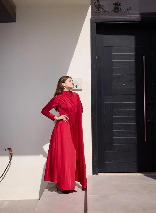 Ashita Fernandes  Petalia Draped Silk Sateen Maxi Dress for Women | Best Price UAE