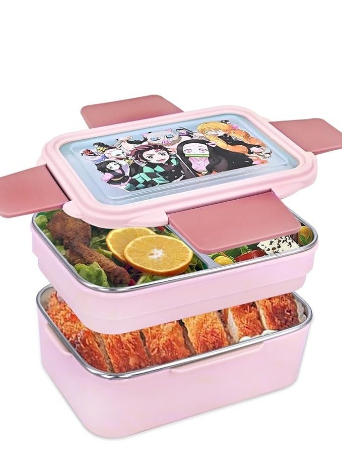 Anime Demon Slayer Bento Box Set – Kamado Nezuko, Tanjirou, Agatsuma Zenitsu, Hashibira Inosuke Lunch Box Containers for Food, Fruit, and Snacks
