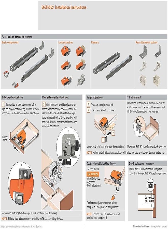 Blum Bundle - 12" TANDEM Drawer Slides with OTION. Includes Slides 563H, Locking Devices, Rear Mounting Brackets, Screws and Instructions. - Image 3