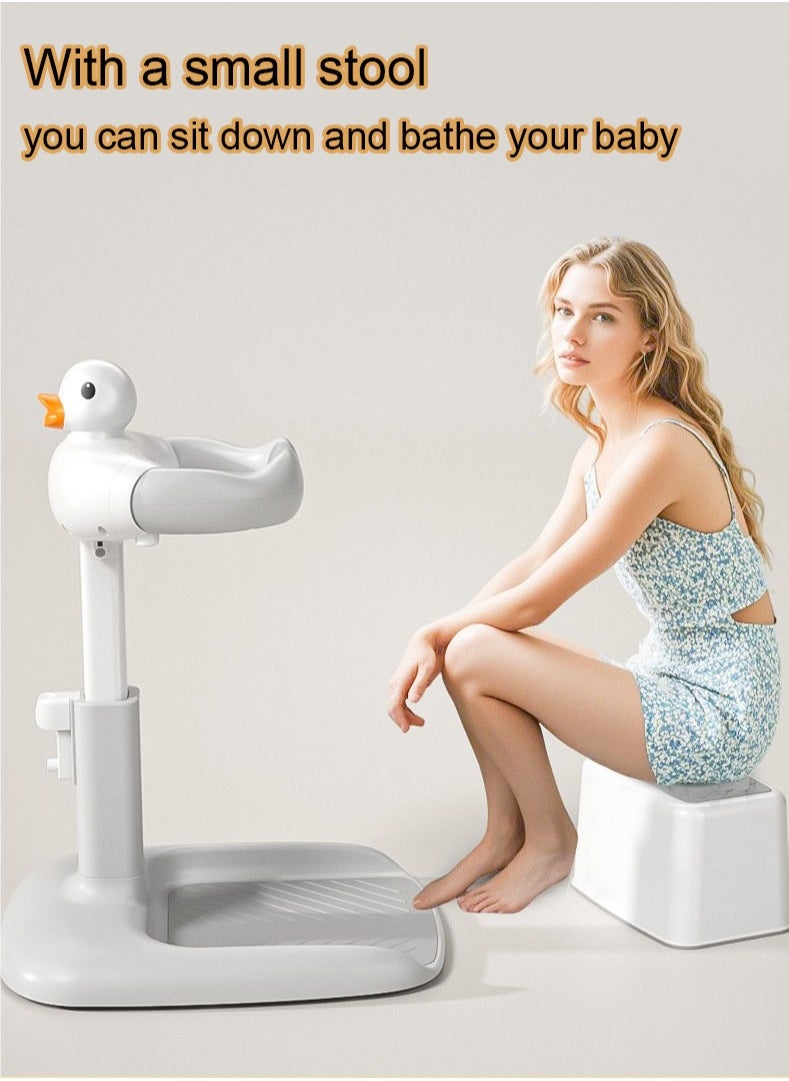 MissTiara Baby Shower Stand with Small Stool, Adjustable Height Duck Bathing Station with Non-slip Base, Portable Bathing Assistant, Smart Water Flow Hug Tower Bath Shower Stand, Hugable Bear Bathing Stand for Infants and Toddlers  - Image 4