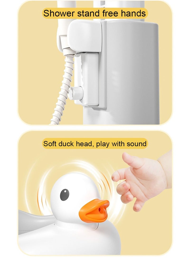 MissTiara - Baby Shower Stand with Small Stool, Adjustable Height Duck Bathing Station with Non-slip Base, Portable Bathing Assistant, Smart Water Flow Hug Tower Bath Shower Stand, Hugable Bear Bathing Stand for Infants and Toddlers - Image 1