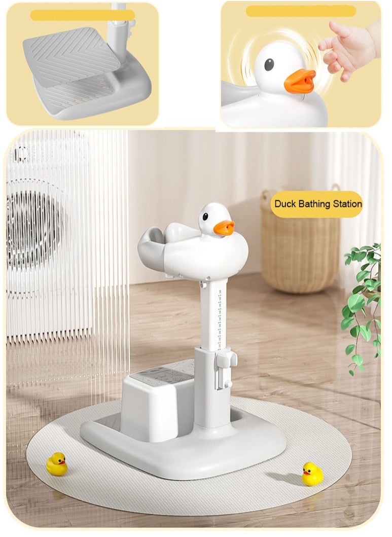 MissTiara - Baby Shower Stand with Small Stool, Adjustable Height Duck Bathing Station with Non-slip Base, Portable Bathing Assistant, Smart Water Flow Hug Tower Bath Shower Stand, Hugable Bear Bathing Stand for Infants and Toddlers - Image 1