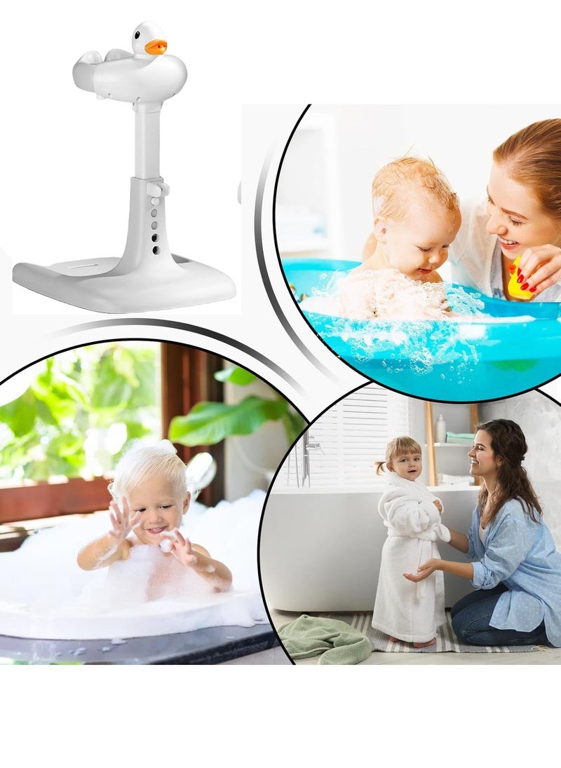 MissTiara - Baby Shower Stand with Small Stool, Adjustable Height Duck Bathing Station with Non-slip Base, Portable Bathing Assistant, Smart Water Flow Hug Tower Bath Shower Stand, Hugable Bear Bathing Stand for Infants and Toddlers - Image 1