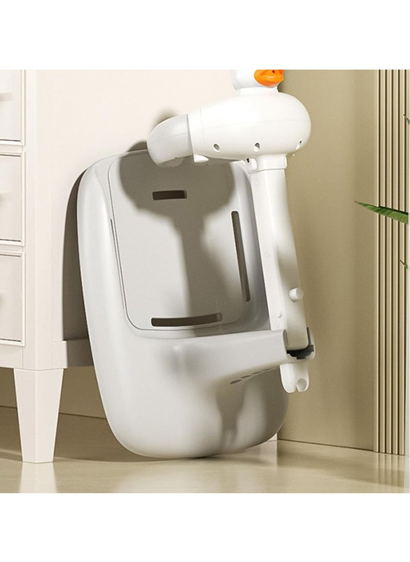 MissTiara - Baby Shower Stand with Small Stool, Adjustable Height Duck Bathing Station with Non-slip Base, Portable Bathing Assistant, Smart Water Flow Hug Tower Bath Shower Stand, Hugable Bear Bathing Stand for Infants and Toddlers - Image 1