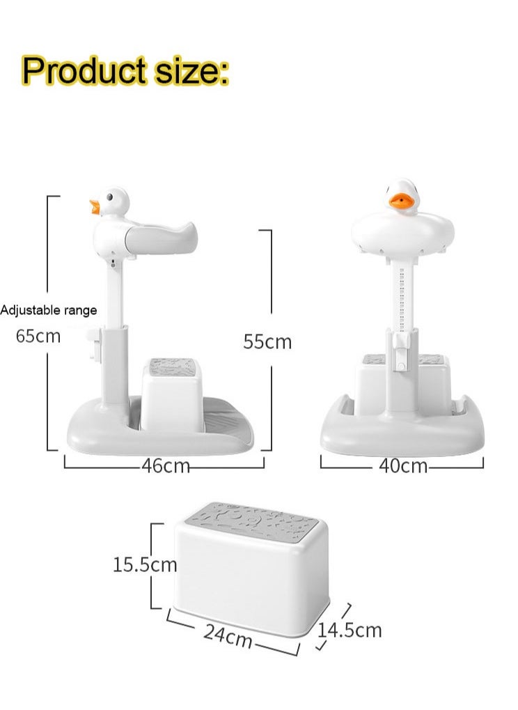 MissTiara - Baby Shower Stand with Small Stool, Adjustable Height Duck Bathing Station with Non-slip Base, Portable Bathing Assistant, Smart Water Flow Hug Tower Bath Shower Stand, Hugable Bear Bathing Stand for Infants and Toddlers - Image 1