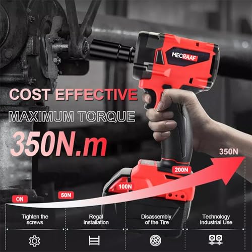 MECRAAF® 21v Brushless Cordless Impact Wrench Compact 1/2" drive High Torque | 350Nm | 3000RPM | 2x 21v Battery & Fast Charger | sockets, drill bits and screw bits kit | 6 months motor warranty - Image 3