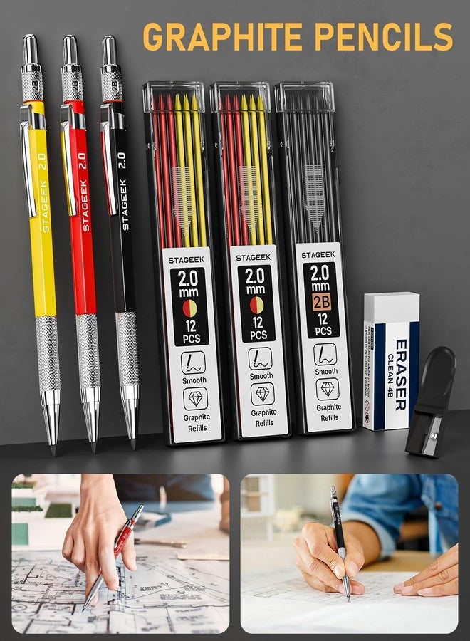 STAGEEK 22 Pack Carpenter Pencil Set with Sharpener, Mechanical Carpenter Pencils with 60 Refills, Deep Hole Long-Nib Marker Pens, Carbide Scribe Tool & Construction Pencils for Architect with Case - Image 3