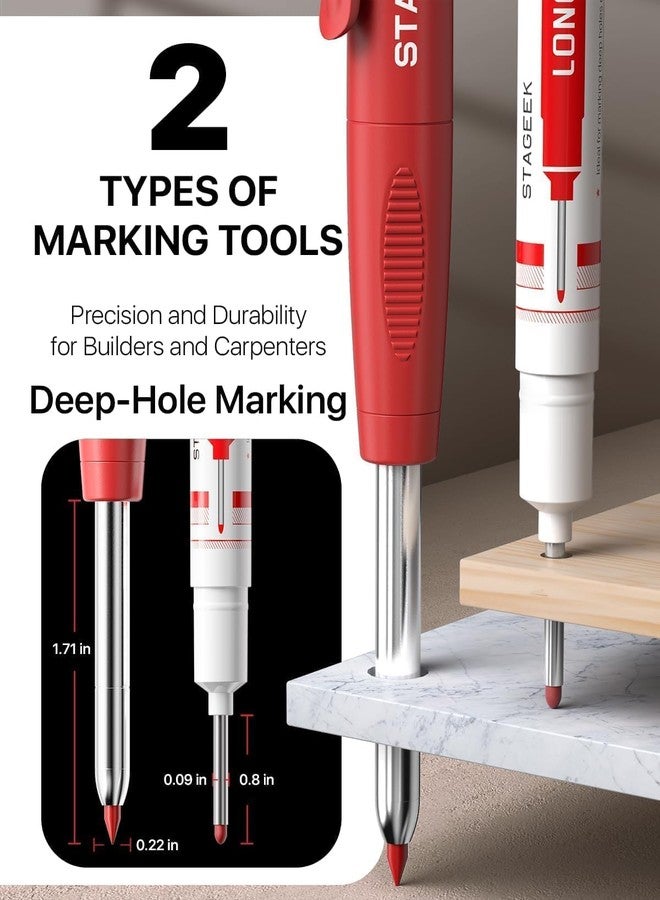 STAGEEK 22 Pack Carpenter Pencil Set with Sharpener, Mechanical Carpenter Pencils with 60 Refills, Deep Hole Long-Nib Marker Pens, Carbide Scribe Tool & Construction Pencils for Architect with Case - Image 4