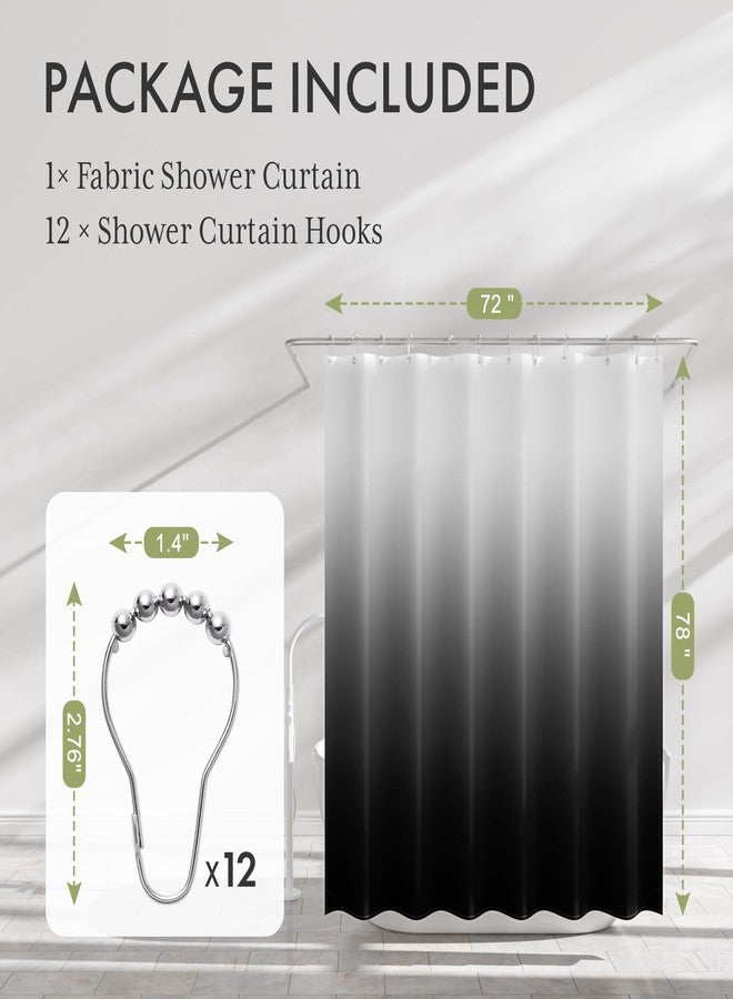 AmazerBath Long Shower Curtain, 72x78 Ombre Black Fabric Shower Curtain Set with 12 Shower Curtain Hooks, Farmhouse Cloth Black and White Shower Curtain, Washable Bathroom Shower Curtain Sets - Image 5