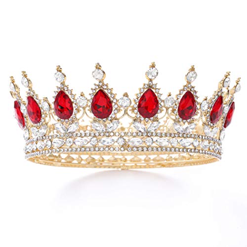 Foyte Baroque Queen Crown and Tiara Sparkly Rhinestone Wedding Crown Bride Tiaras Royal Princess Full Tiaras Headpieces for Women red - Image 2