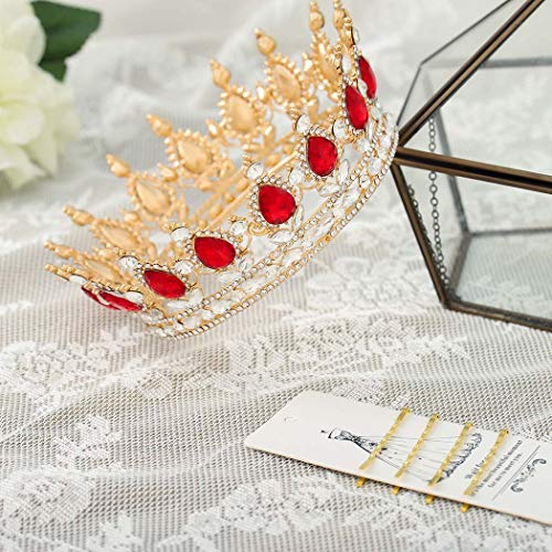Foyte Baroque Queen Crown and Tiara Sparkly Rhinestone Wedding Crown Bride Tiaras Royal Princess Full Tiaras Headpieces for Women red - Image 5