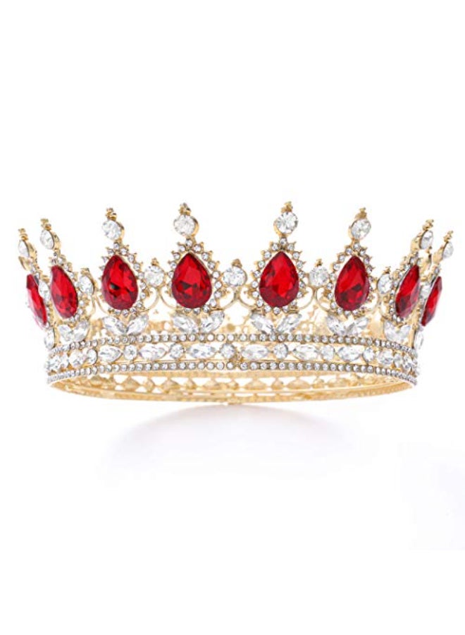 Foyte Baroque Queen Crown and Tiara Sparkly Rhinestone Wedding Crown Bride Tiaras Royal Princess Full Tiaras Headpieces for Women red - Image 1