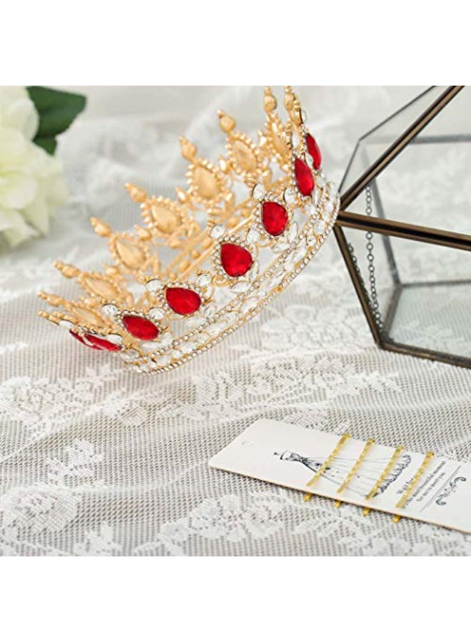 Foyte Baroque Queen Crown and Tiara Sparkly Rhinestone Wedding Crown Bride Tiaras Royal Princess Full Tiaras Headpieces for Women red - Image 4
