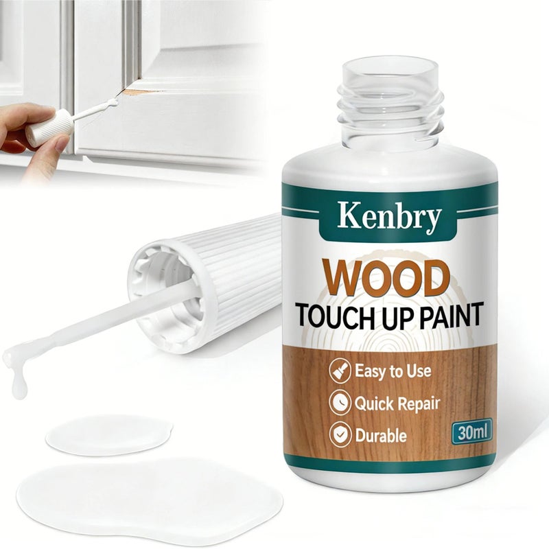 Kenbry Wood Touch Up Paint, 30ml White Touch Up Pen for Wood Refinishing, Quick-Dry Paints for Scratches,Chips and Spots on Furniture, Cabinets, Doors, Tables, and Dressers - Image 1
