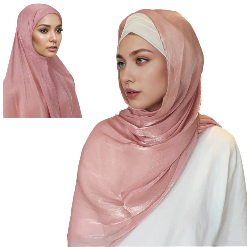 HURESON Women Premium Hijab Head Scarf Lightweight Shimmer hijabs Scarves Crepe Wedding Shawls and Wraps for Evening Dresses Shiny (Deep Pink 12#) - Image 5
