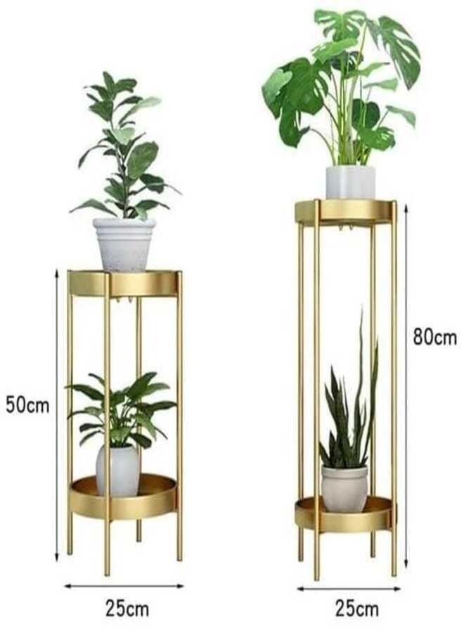 Flower Pot Stand Indoor Double Tiered Plant Stand Metal Plant Pot Stand Rack Classic Flower Display Shelf Holder With Modern Design,For Indoor Outdoor Home Patio Balcony Living Room Flower Gold