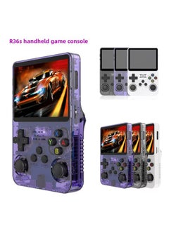 PSP R36S Open Source Handheld Game Retro GBA Arcade Classic FC Arcade Portable-Product's Colour:Cardless Package-Model:R36s[transparent Purple]
