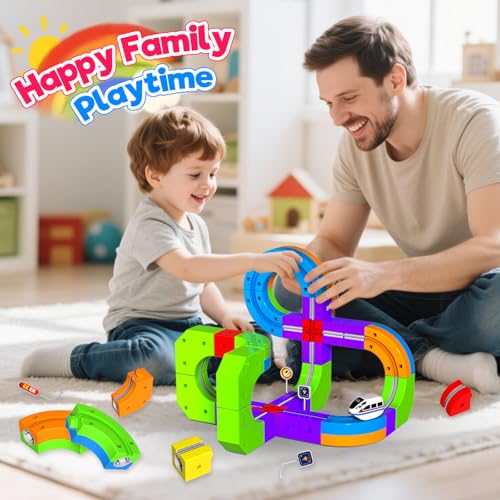 Goody King مجموعة قطار كهربائي غودي كين للأطفال 69 قطعة لبناء مسارات ثلاثية الأبعاد DIY مع قطار وعلامات مرور مجموعة ألعاب STEM للأطفال من 3 إلى 8 سنوات للأولاد والبنات في عيد الميلاد - Image 5