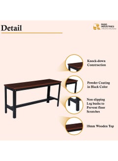 RIGID Steel Bench with Wooden Top Black 52.5x108x33cm  - Image 4