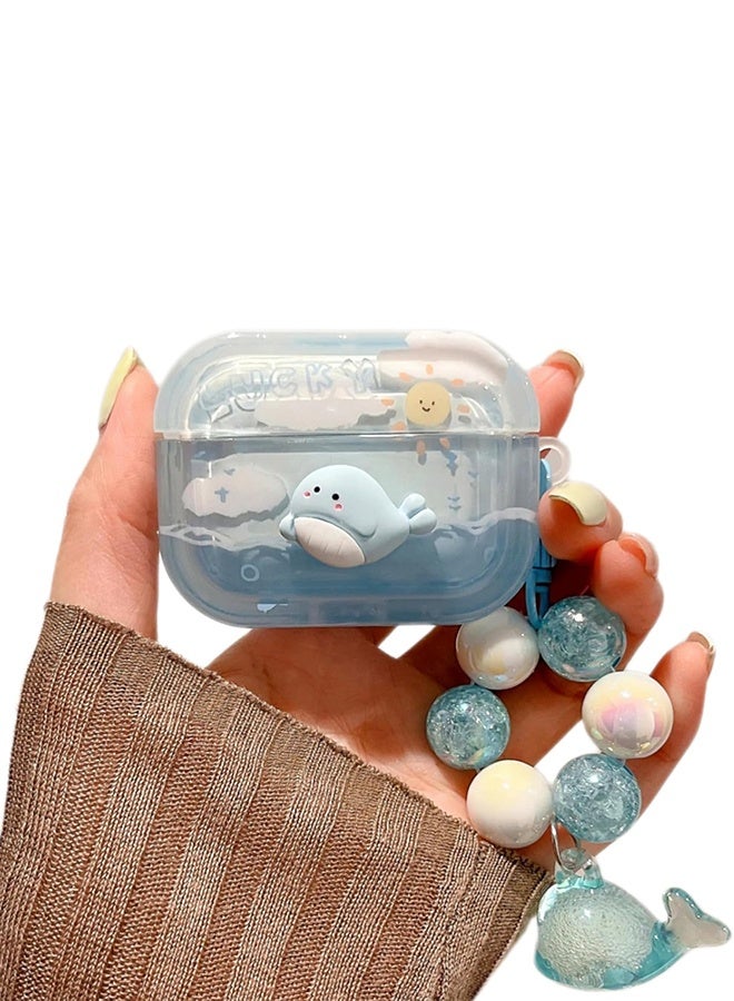 Cute Whale Case for AirPods 3,Kawaii 3D Cartoon Dolphin Ocean Pattern with Pearl Bracelet Keychain for Women Girl,AirPods 3 Case Earphone Case Shockproof Protective Cover for AirPod 3rd Generation - Image 1