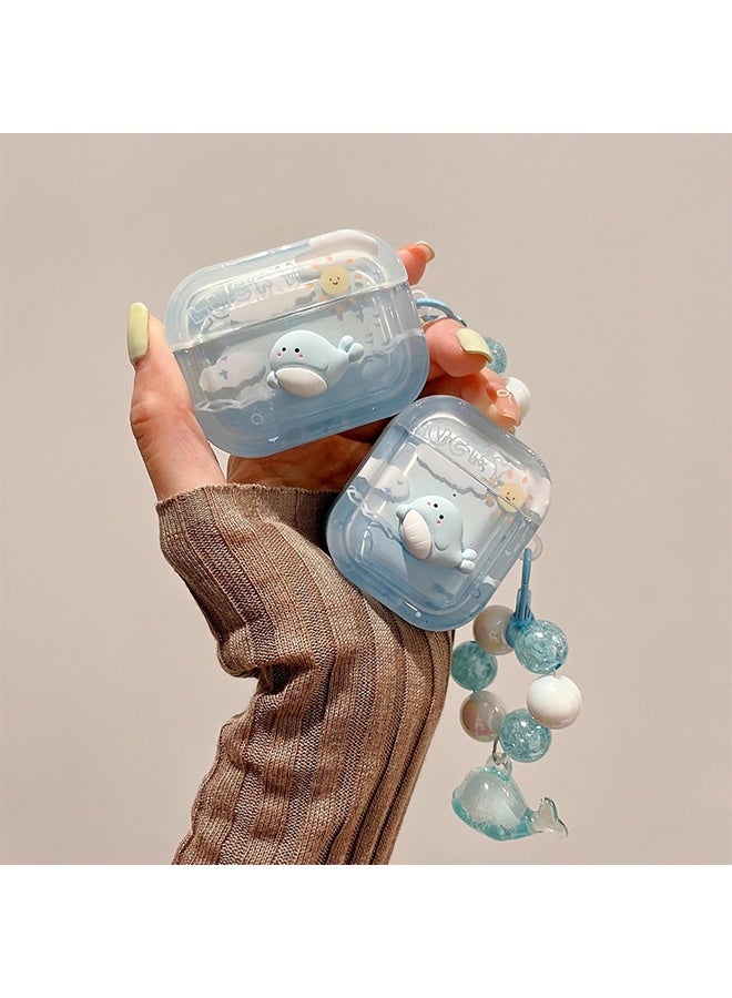 Cute Whale Case for AirPods 3,Kawaii 3D Cartoon Dolphin Ocean Pattern with Pearl Bracelet Keychain for Women Girl,AirPods 3 Case Earphone Case Shockproof Protective Cover for AirPod 3rd Generation - Image 2