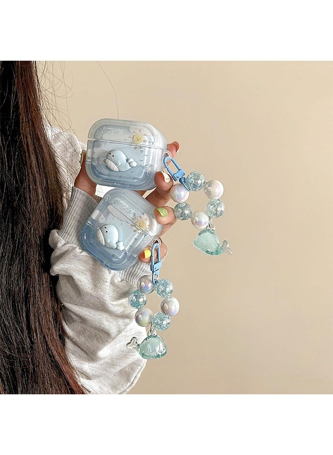 Cute Whale Case for AirPods 3,Kawaii 3D Cartoon Dolphin Ocean Pattern with Pearl Bracelet Keychain for Women Girl,AirPods 3 Case Earphone Case Shockproof Protective Cover for AirPod 3rd Generation - Image 5