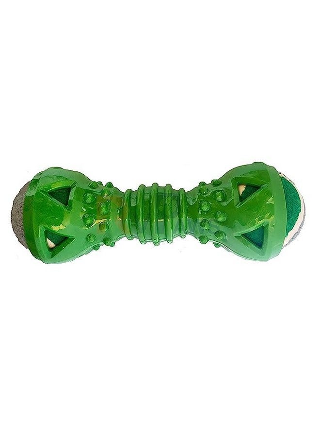 Natural Rubber Dumbell Shaped Interactive Chew Toy With Tenish Ball Ideal For Dental Cleaning Dogs And Puppies - Multicolor (Pack Of 1) - Image 4