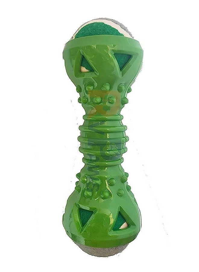 Natural Rubber Dumbell Shaped Interactive Chew Toy With Tenish Ball Ideal For Dental Cleaning Dogs And Puppies - Multicolor (Pack Of 1) - Image 5