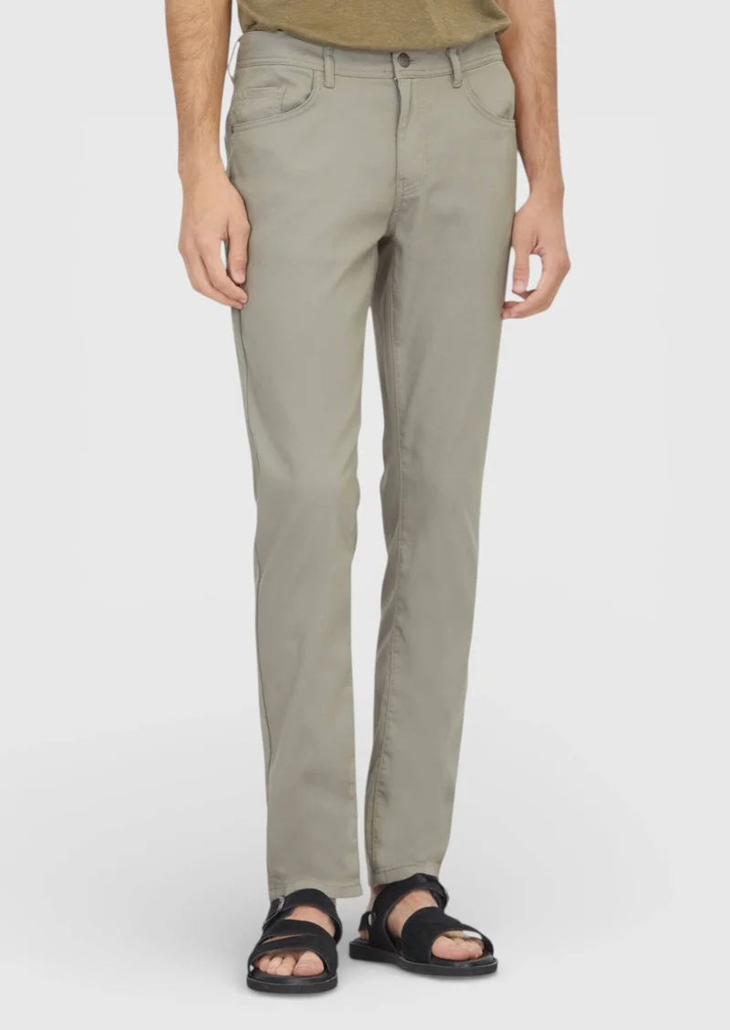 RAMSEY Grey Weaving Slim Fit Casual Cotton Blended Trousers