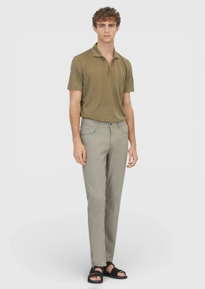 RAMSEY Grey Weaving Slim Fit Casual Cotton Blended Trousers